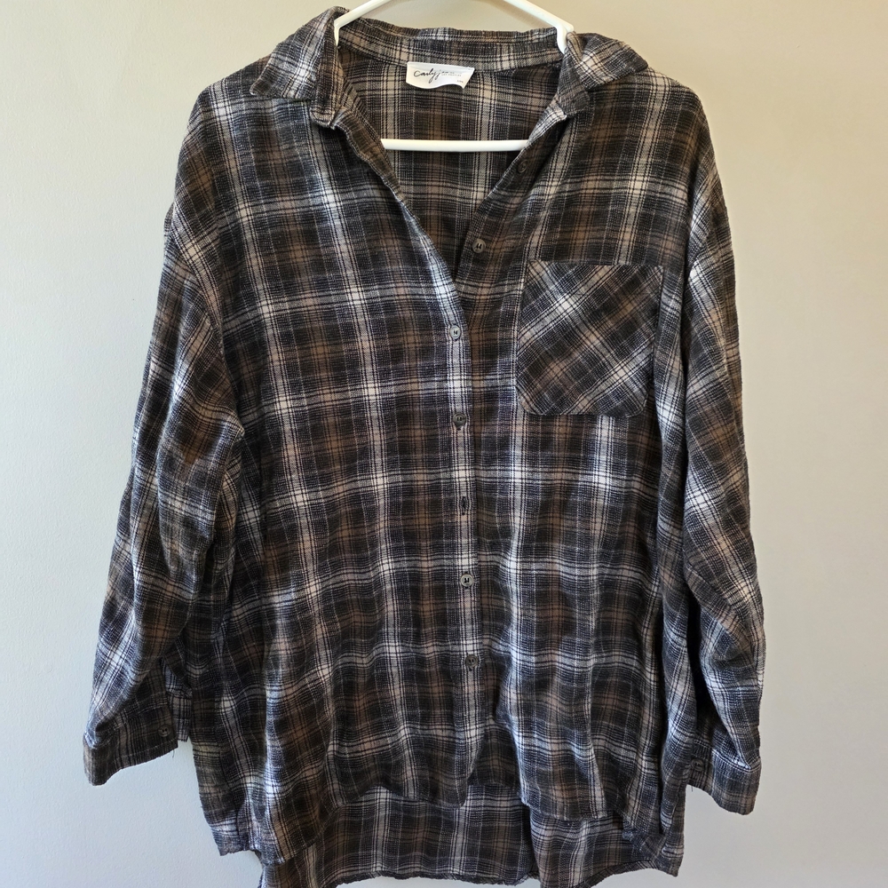 Carly Jean Los Angeles Brown Plaid Shirt
